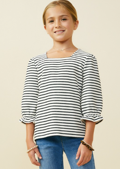 Girls Cinch Sleeve Striped Top