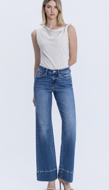 High Rise Trouser Hem Vintage Flare Jeans Inseam 33"
