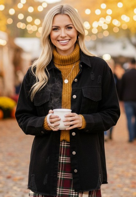 Distressed Black Shacket