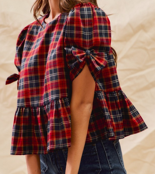 Holiday Plaid Ribbon Top
