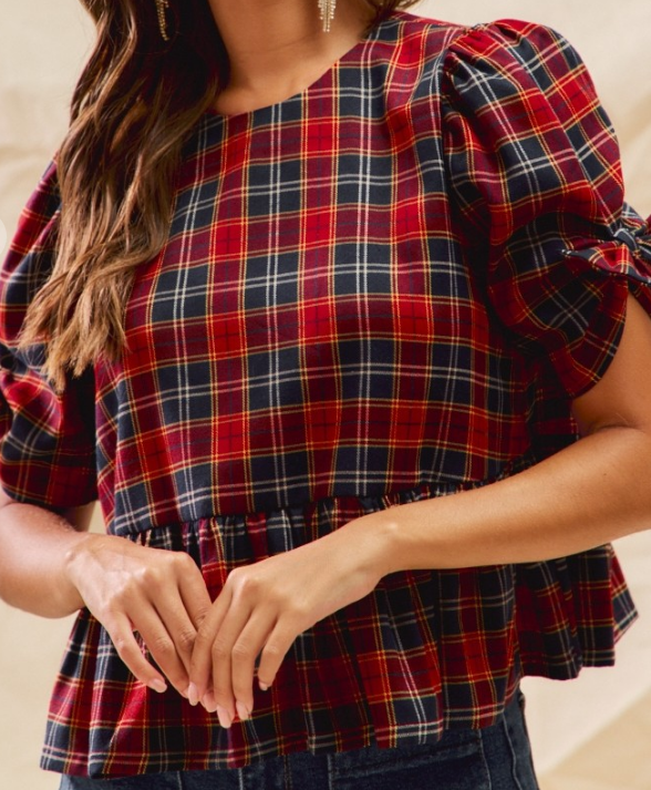 Holiday Plaid Ribbon Top