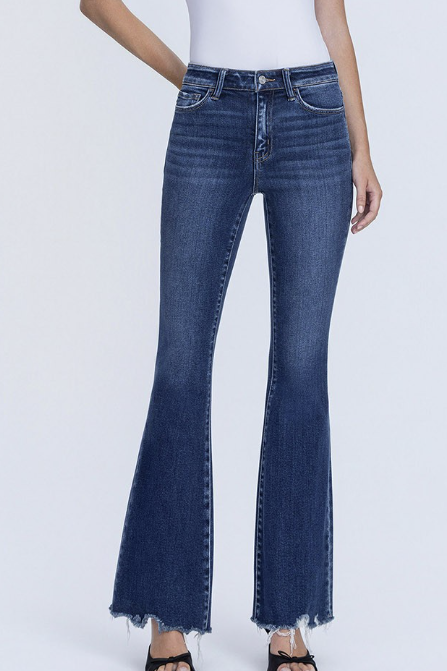 High Rise Distressed Hem Flare 32" Inseam