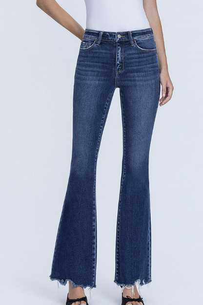 High Rise Distressed Hem Flare 32" Inseam