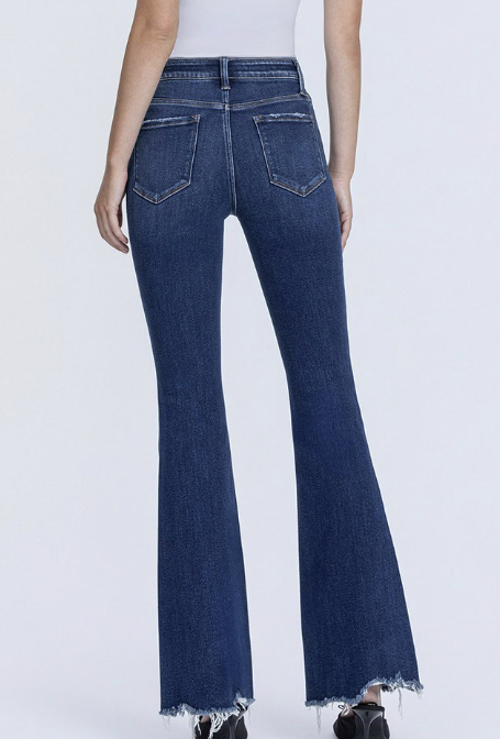 High Rise Distressed Hem Flare 32" Inseam