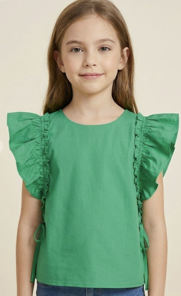 Girls Side Bow Detailed Ruffled Top