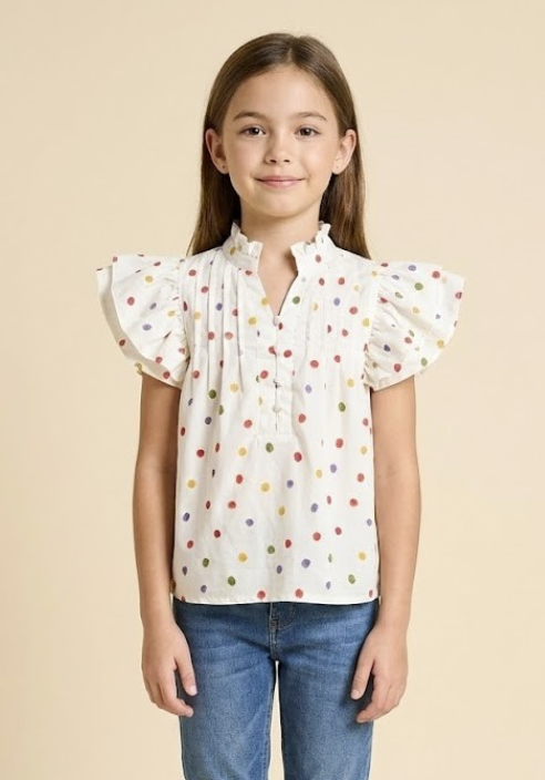 Girls Multicolor Polka Dot Pleated Top