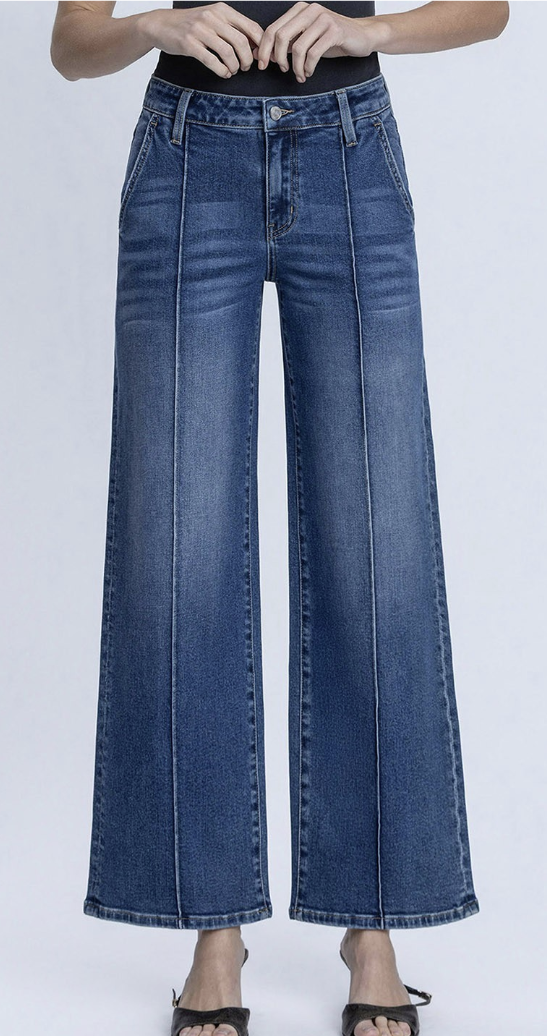 Wendy Pintuck Wide Leg Plus Size Denim 31" inseam