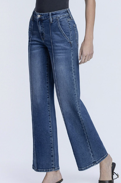Wendy Pintuck Wide Leg Plus Size Denim 31" inseam