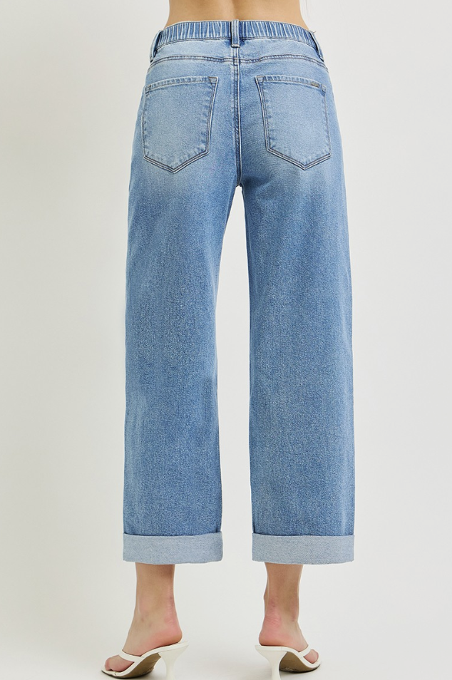 Elastic Waist Drawstring Cropped Denim