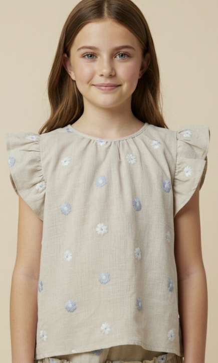 Girls Floral Embroidered Top