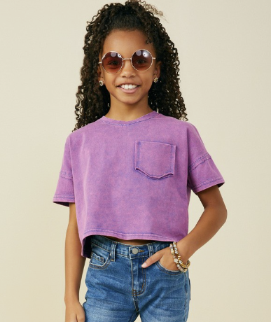 Girls Raw Edge Detail Pocket Tshirt