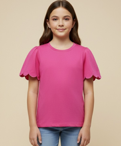 Girls Scallop Sleeve Pink Top