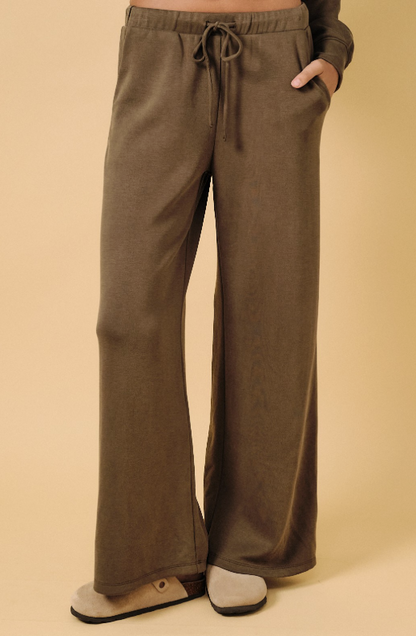 High Waist Pull-On Olive Pants with Pockets