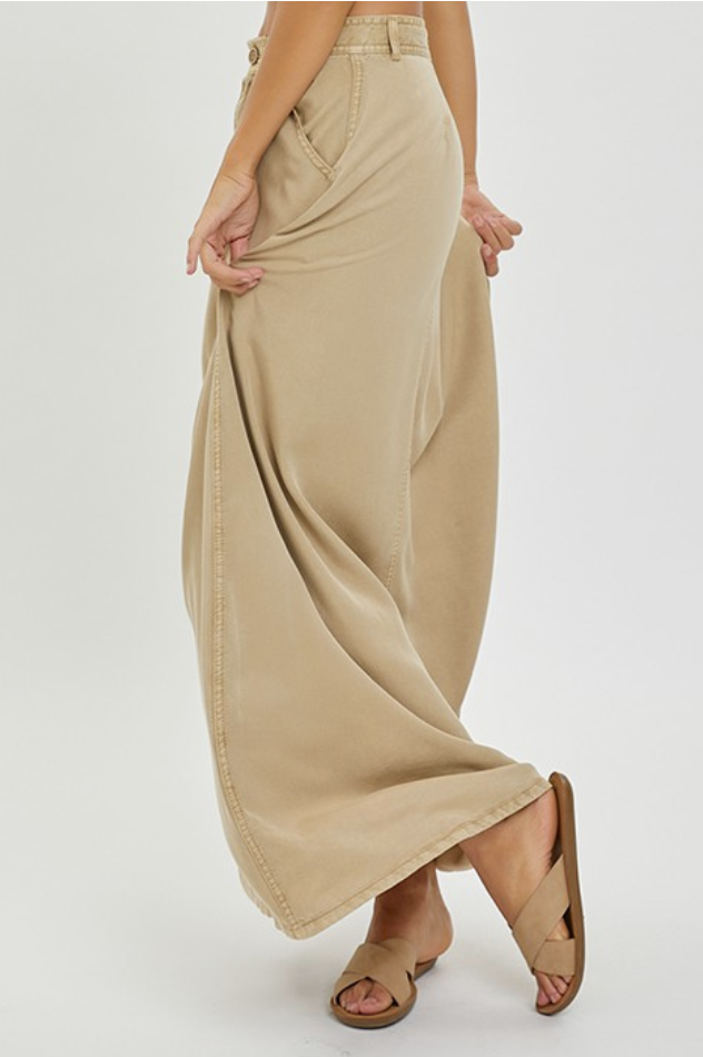 High Rise Full Length Latte Skirt