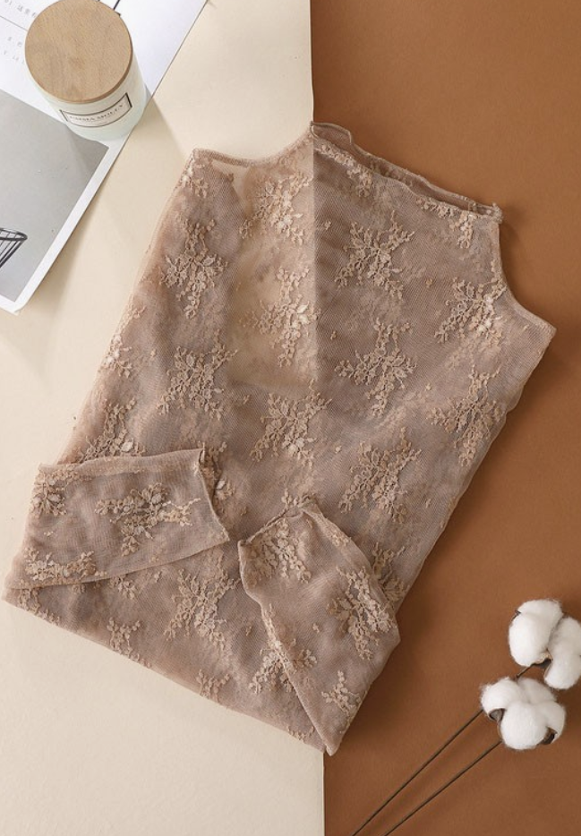 Sheer Lace Long Sleeve Mesh Layering Top 4 colors