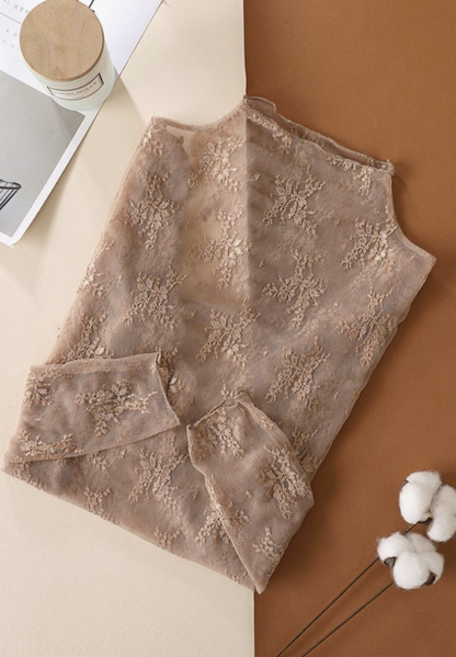 Sheer Lace Long Sleeve Mesh Layering Top 4 colors