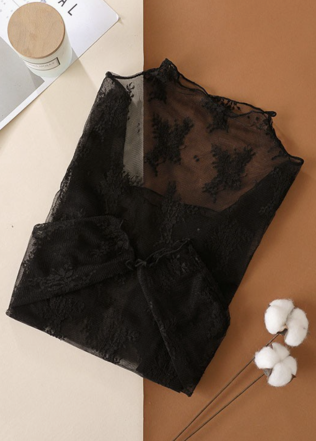 Sheer Lace Long Sleeve Mesh Layering Top 4 colors