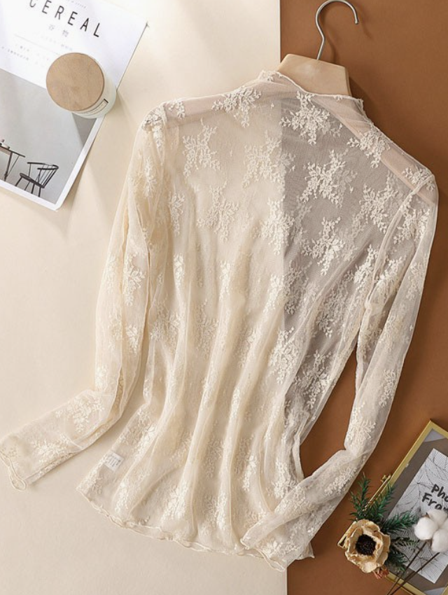 Sheer Lace Long Sleeve Mesh Layering Top 4 colors