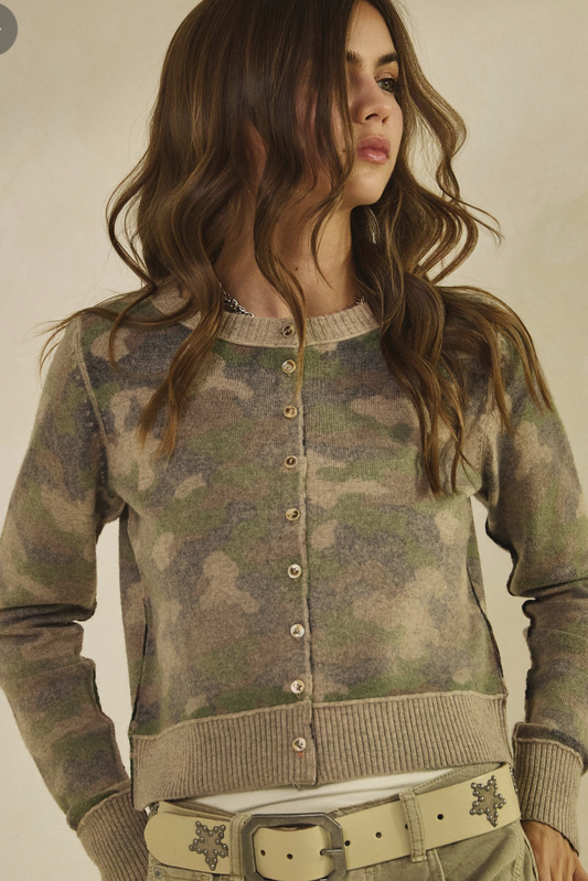 Camo Button-Down Cardigan