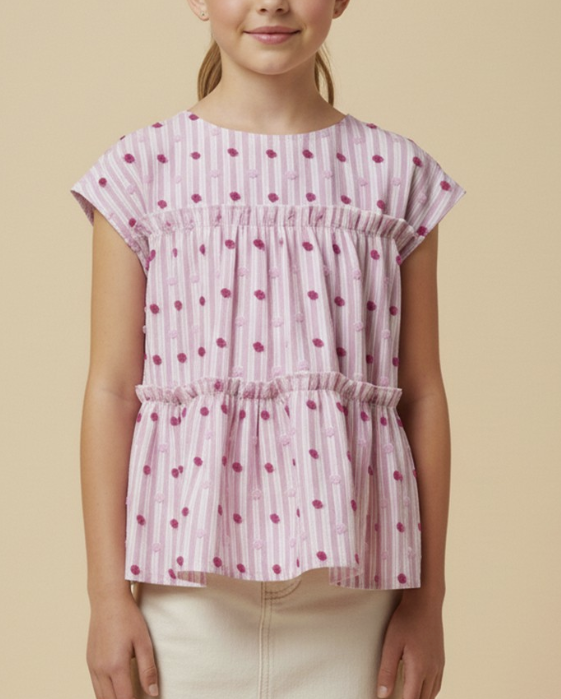 Girls Swiss Dot Ruffled Stripe Tank