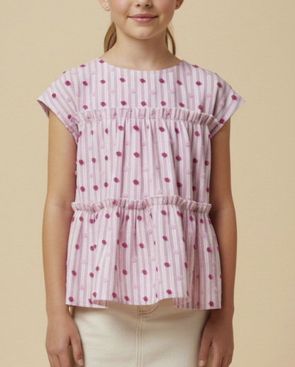 Girls Swiss Dot Ruffled Stripe Tank