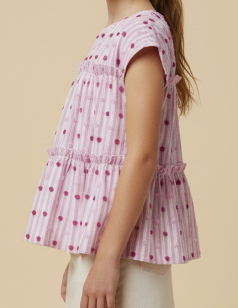 Girls Swiss Dot Ruffled Stripe Tank
