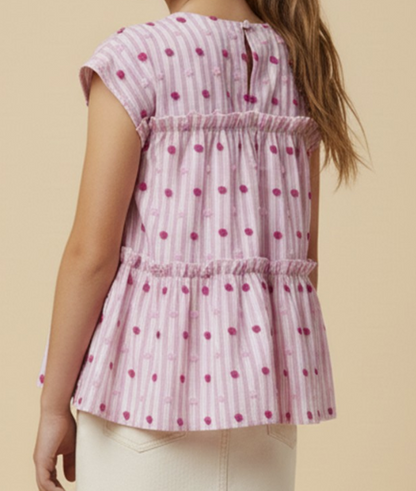 Girls Swiss Dot Ruffled Stripe Tank