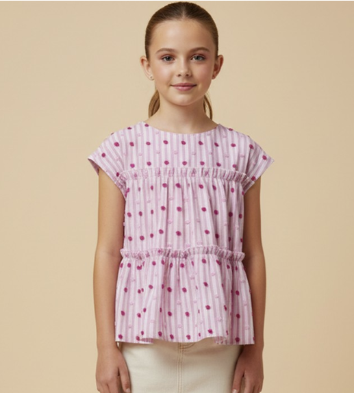 Girls Swiss Dot Ruffled Stripe Tank