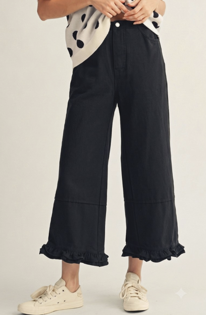 Wide Leg Ruffle Hem Pants
