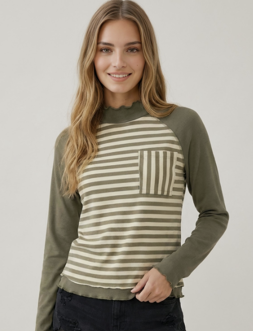 Striped Ribbed Mock Neck Top