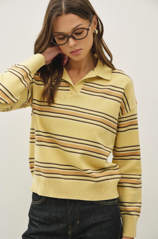 Relaxed Boxy Polo Collar Sweater Top