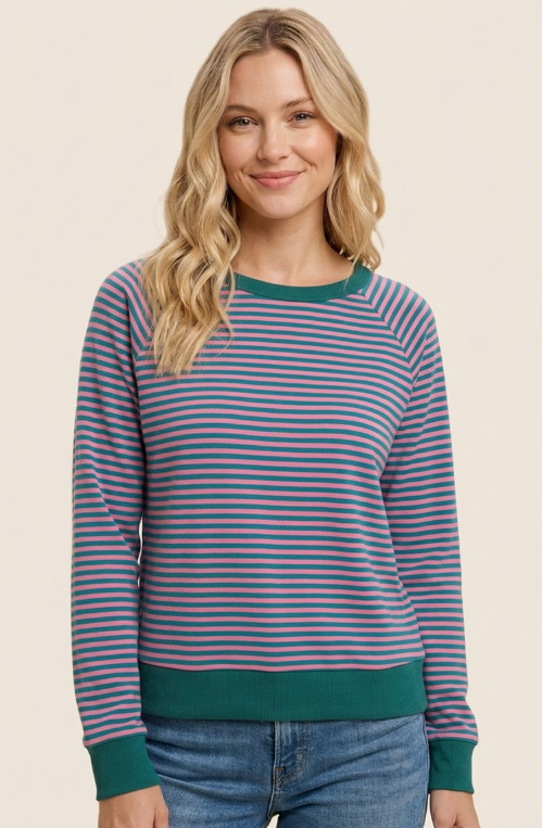 Striped Rayon Terry Raglan Sweatshirt