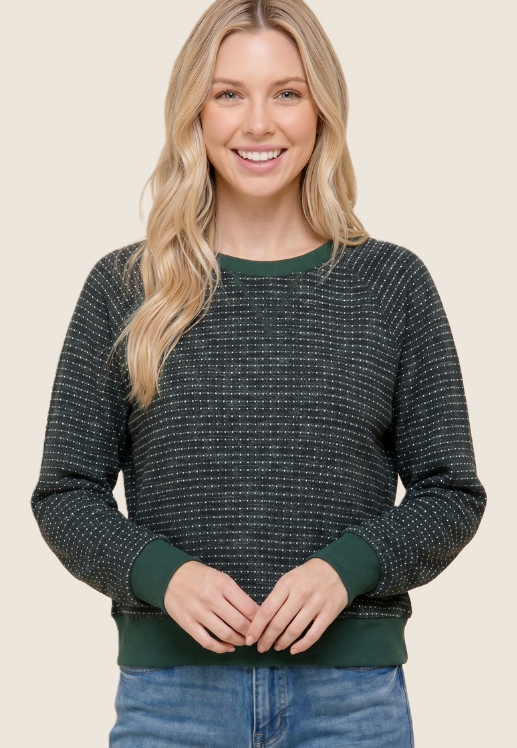 Novelty Dotted Stripe Rib-Banded Top