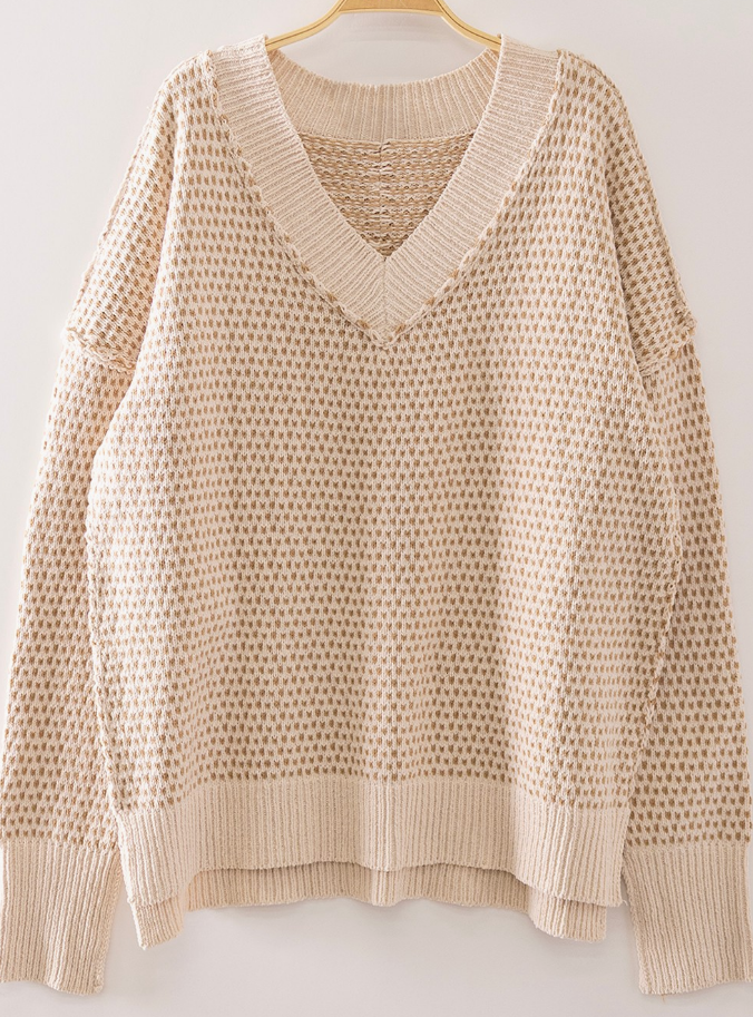 Contrast Stitch V-Neck Knit Pullover