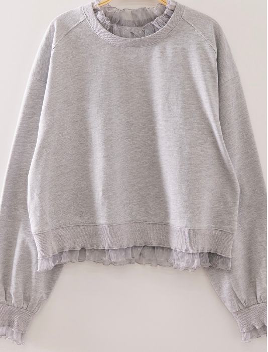Heather Grey Lace Ruffle Raglan Top