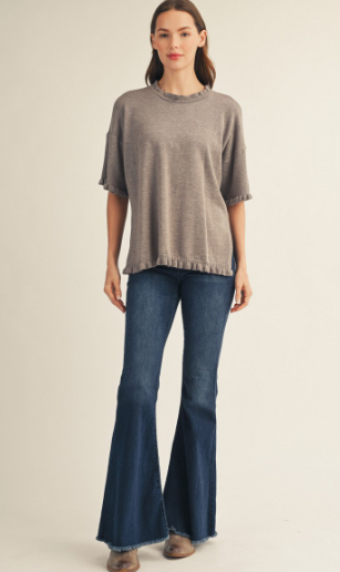 Ruffle Trim Drop Shoulder Sweater Top