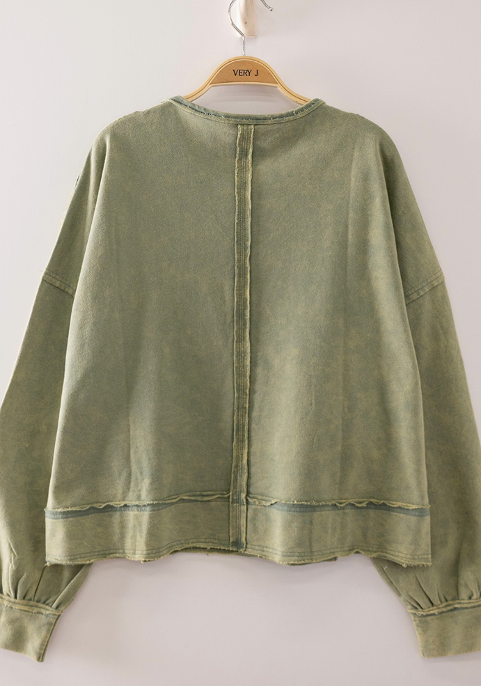 Sage Washed Cotton Raw-Seam Pullover