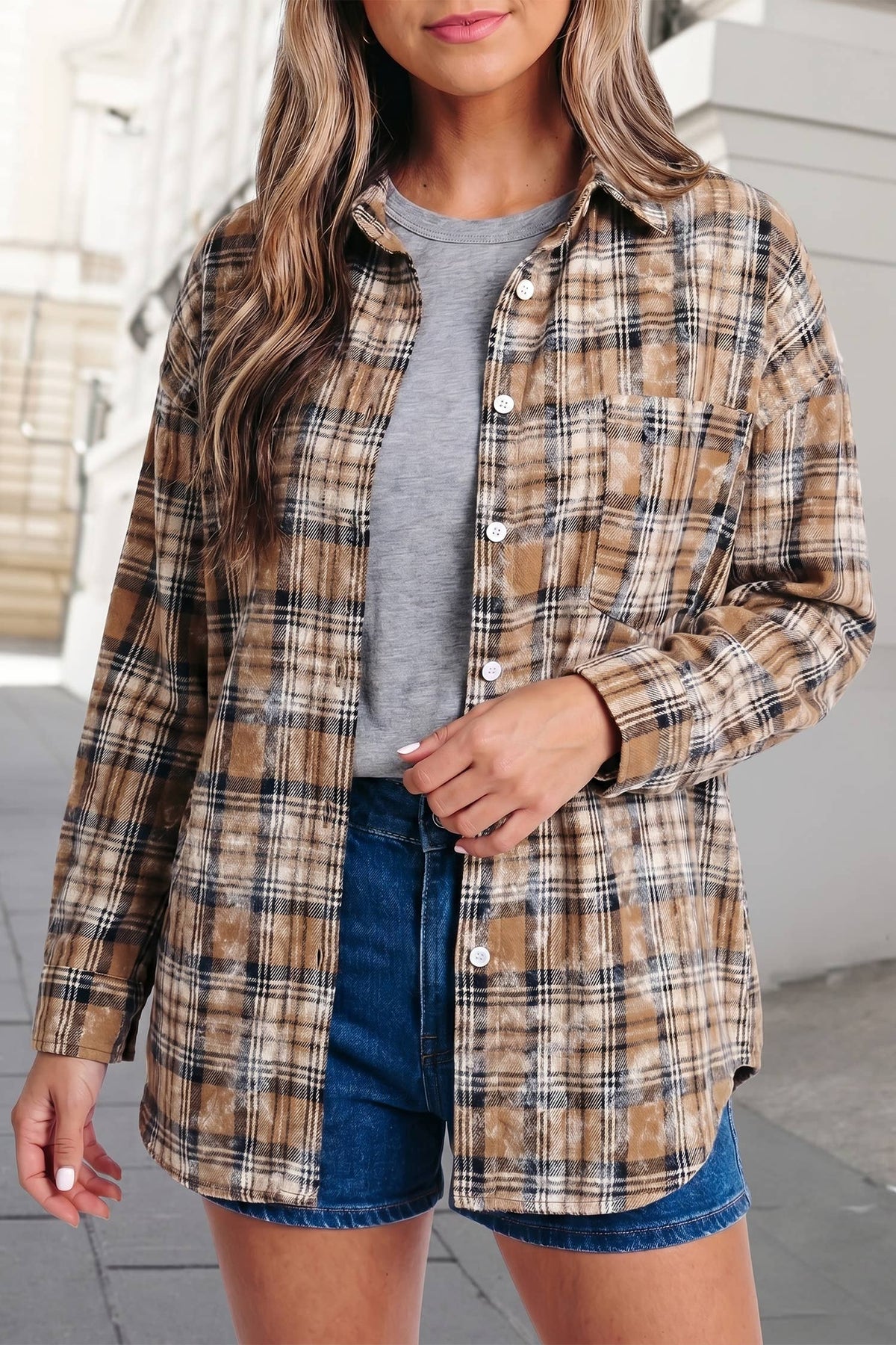 Western Plaid Collared Long Sleeve Shirt