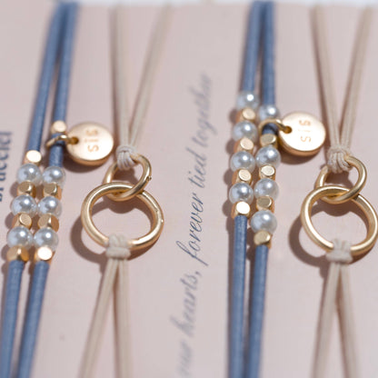 "Sisters" Gold & Pearl Shareable Hair Tie Bracelet Set