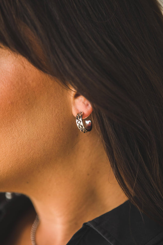 18k Gold Plated Diamond Stamped Hoop Earring