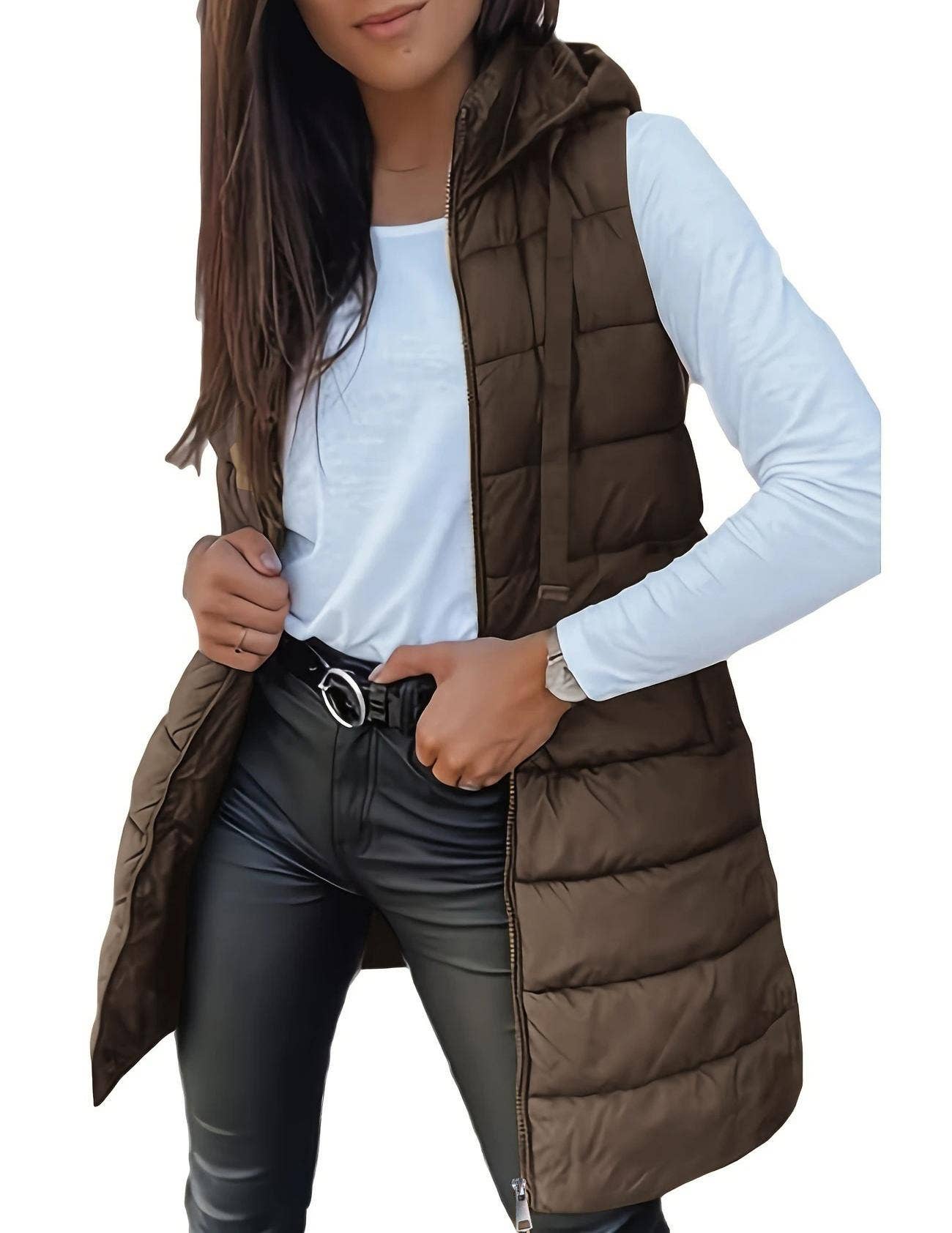 Hooded Zipper Quilted Vest S-2X