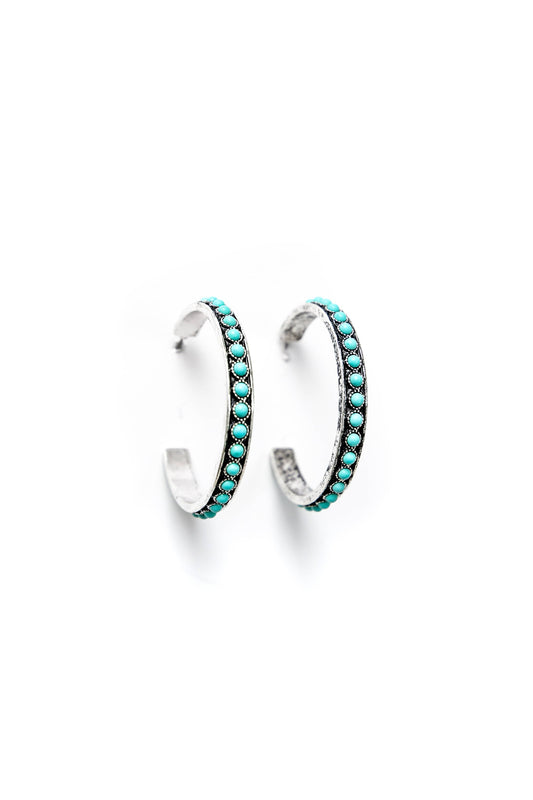 Burnished Silver and Turquoise Hoop Earring