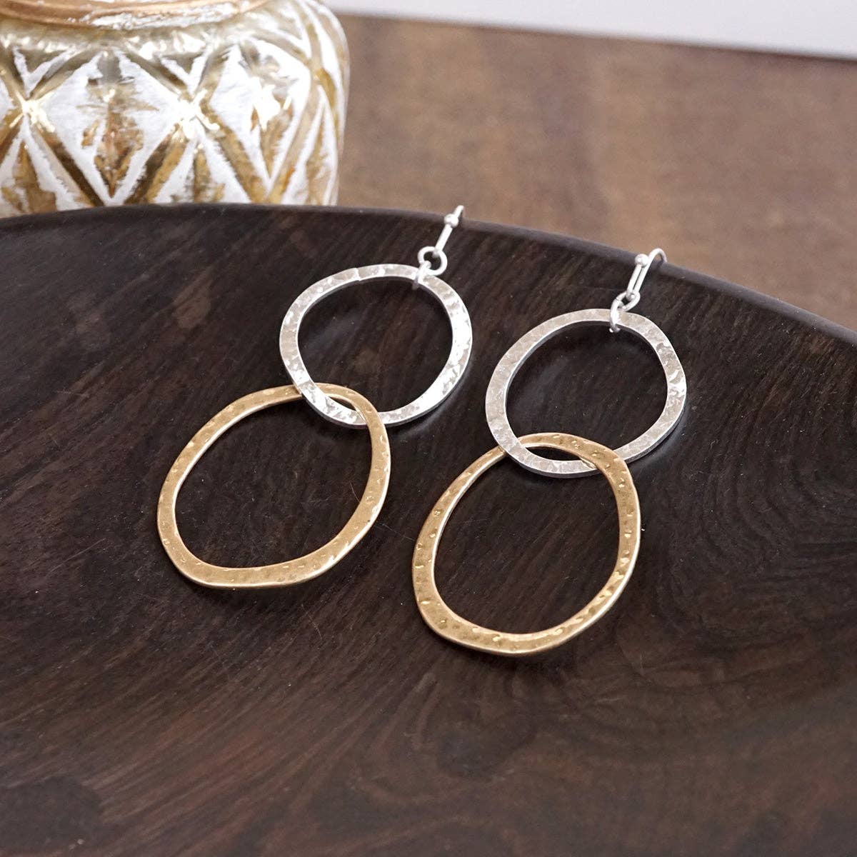 Two-Tone Boho Hoop Dangle Earrings