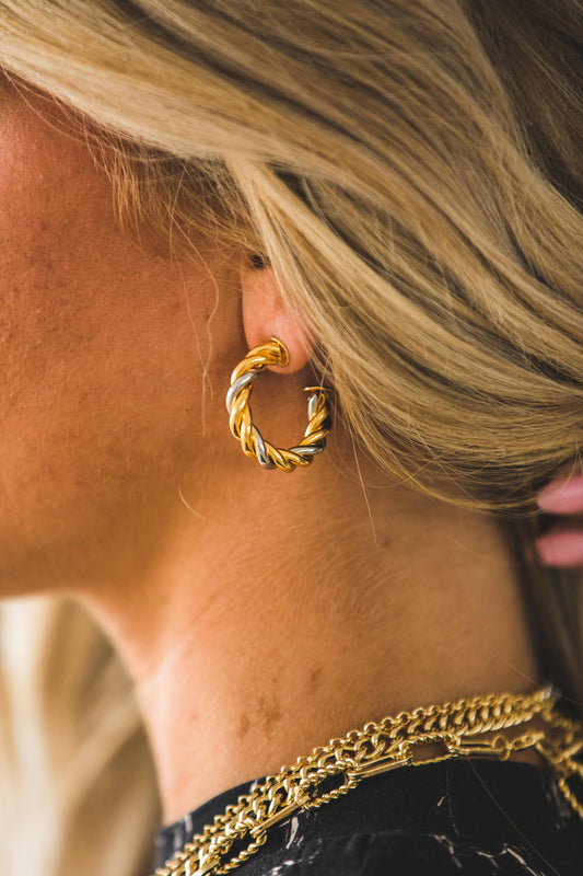 18K Plated Twisted Hoop Earring