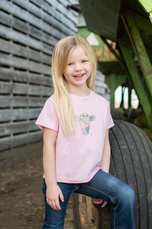 Girls Patchwork Cow Graphic Tee
