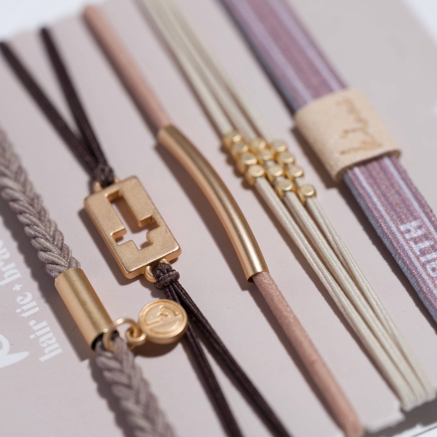"Faith" Warm Neutrals with Gold Cross Hair Tie Bracelets: Small