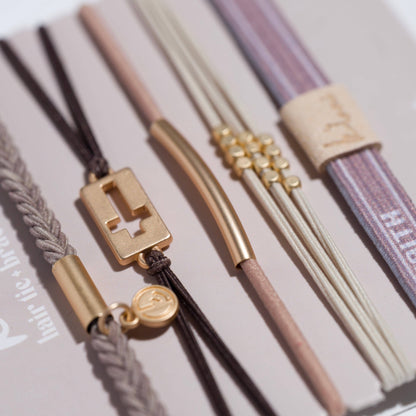 "Faith" Warm Neutrals with Gold Cross Hair Tie Bracelets: Small