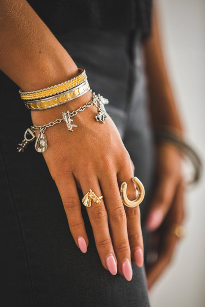 18K Two Toned Plated Adjustable Horsehoe Ring