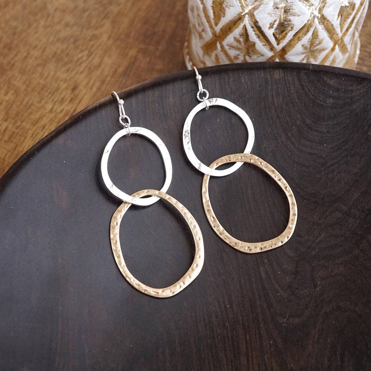 Two-Tone Boho Hoop Dangle Earrings