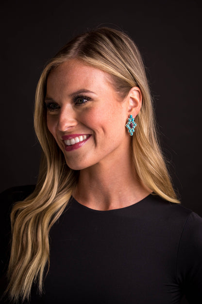 Turquoise and Plum Cluster Post Earrings
